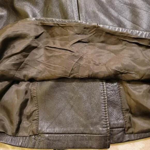 Brown Genuine Leather Sleek Ladies Double Breasted Jacket, Size Large, - Picture 10 of 15